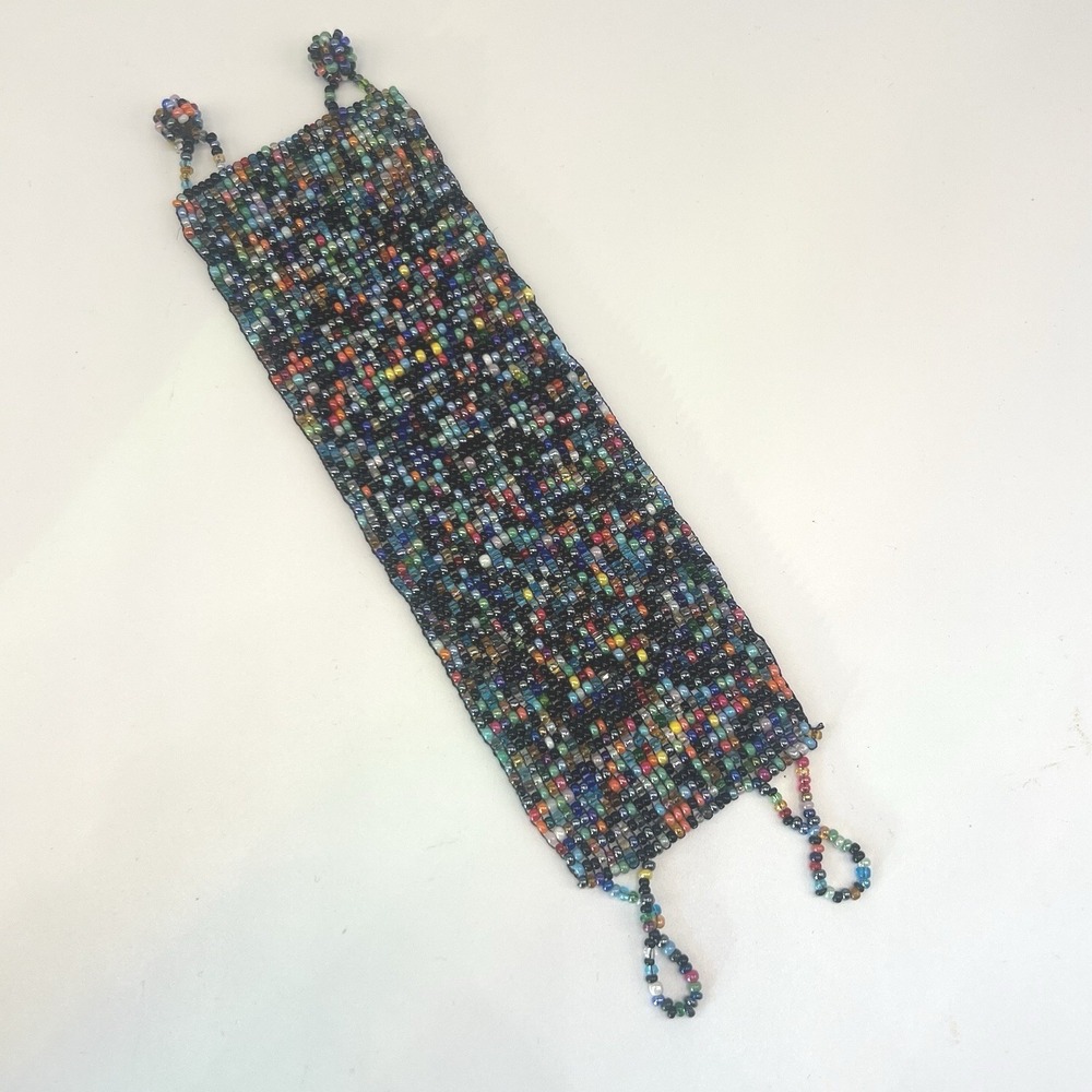 Handmade Multicolored Beaded Cuff Bracelet‎ Vintage Artisan Travel Colorful